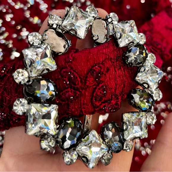 Vintage Beaded Red Gown Maxi Rhinestone Belted Dress 50 Whimsicore - Picture 14 of 14